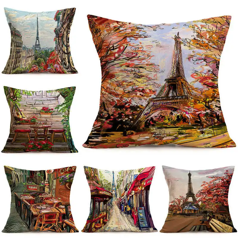 

Linen Throw Chair Case Cushion Bedroom Cover Scenery Seat Beautiful Car Pillow