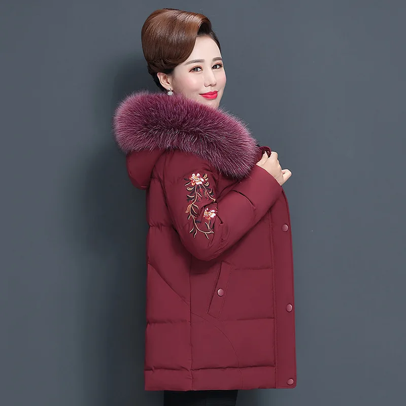 

2019 Mom Winter Cotton Overcoat Thick Warm Kuotaitai Fur Collar Large Size Middle-aged WOMEN'S Apparels down Jacket Cotton-padde