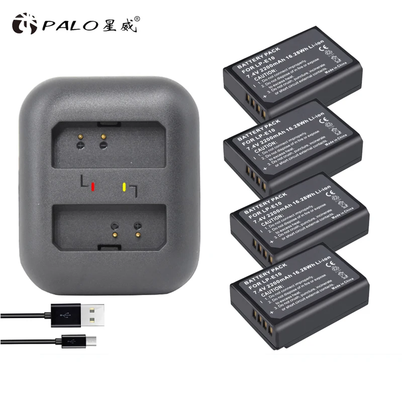 

4pcs LP-E10 LP E10 LPE10 Camera Batteries +LED USB Dual Charger for Canon EOS 1100D 1200D 1300D Kiss X50 X70 X80 Rebel T3 T5 T6