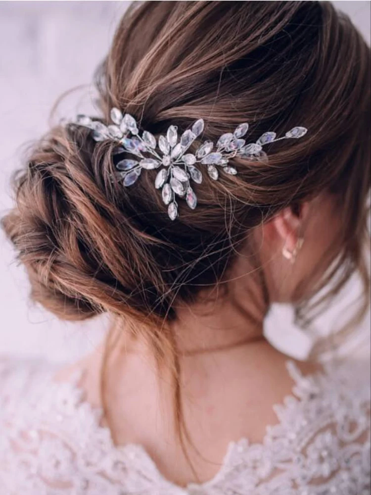 Elegant Silver Bridal Hair Accessory Rhinestone Hair Vine Crystal Headband Women Flower Jewelry Wedding Accessories