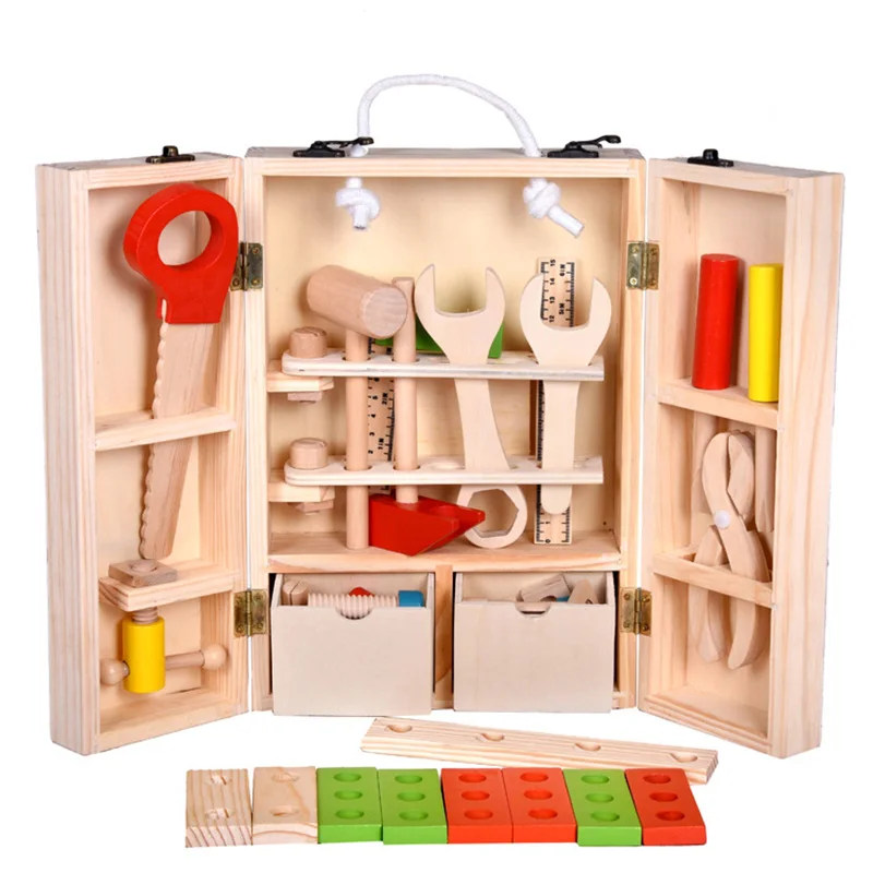 Детский деревянный инструмент игрушки многофункциональный набор инструментов техническое обслуживание гайка комбинированная коробка деревянный винт для игрушки сборочные Игрушки для мальчиков подарки
