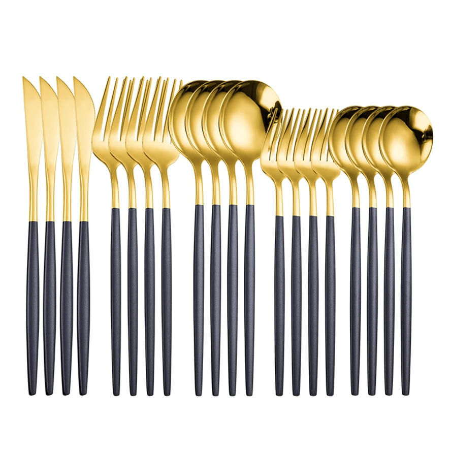 Набор столовых приборов из нержавеющей стали 18/10 черного и золотого цвета