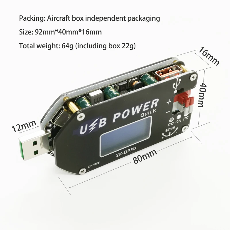 ZK-DP3D с ЧПУ USB TYEPE-C DC преобразователь CC CV 1-30V 2A 15W модуль питания регулируемый Регулируемый источник питания QC2.0 3,0 AFC