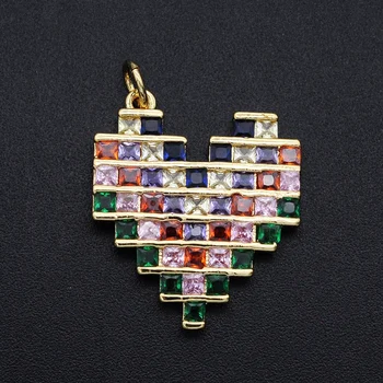 

5pcs/lot 22x20mm 100% CZ Zircon DIY Jewelry Rainbow Heart Charm Pendant Wholesale Factory Sale Bracelet Making Connector