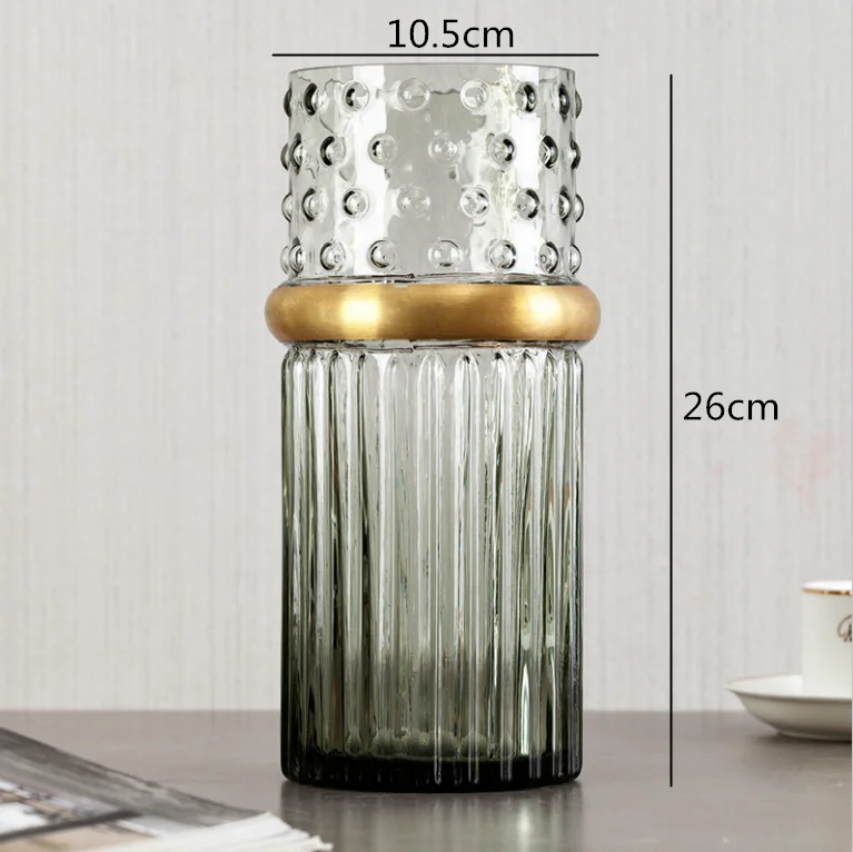Creative Transparent glass vase Golden rim Flower arrangement Hydroponics Modern home living room Decorative ornaments - Цвет: 26x10.5cm