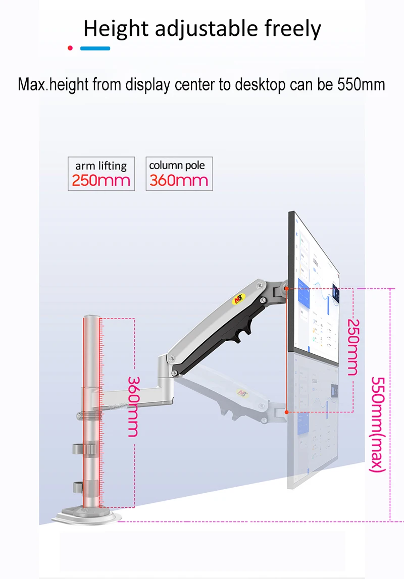 Desktop Gás Spring Dual Braço nb H180 Fp2 22 32 Monitor Holder 10 17 Laptop Support Air Press Mount Stand 2-12kg de Carga - Imagem 2