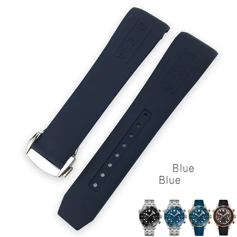 Изогнутый конец 19 мм 20 мм 21 мм 22 мм резиновый силиконовый ремешок для часов Omega Speedmaster AT150 Seamaster 007 Seiko Tudor IWC часы - Цвет ремешка: blue blue
