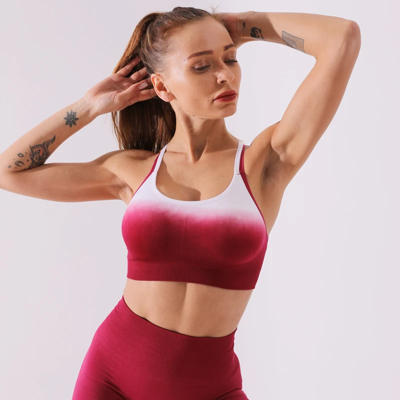 Red ombre bra Imlario, Омбре, штаны для тренировки, йоги, скватостойкие, бесшовные, Спортивные Леггинсы, резинка для волос, высокая талия, эластичные, для женщин, для спортзала, для бега, колготки - Цвет: Red ombre bra