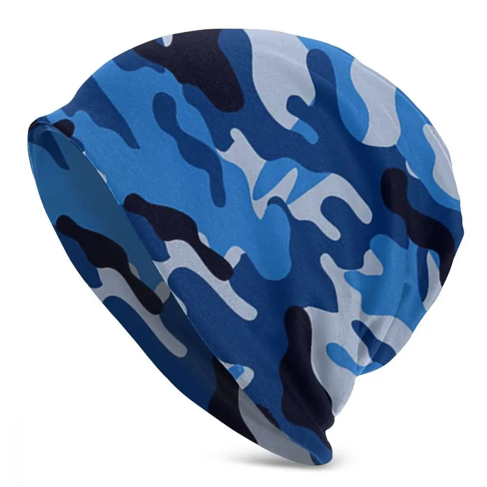 Blue Camoblue Unisex Adult Casual Beanie Hat Outdoor Windproof Knit Ski Sleeve Skully Beanies Cap
