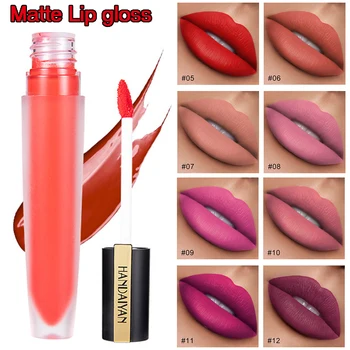 

HANDAIYAN 12 Colors Matte Lipgloss Sexy Liquid Lip Gloss Lipstick Long Lasting Waterproof Cosmetic Keep 24 Hours Beauty Makeup