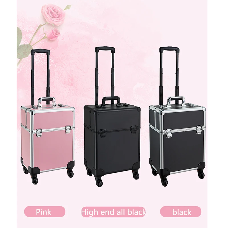 Professional Makeup Suitcase Travel Large Capacity Cosmetic Storage Organizer Tool Box Rolling Wheels Beauty Barber Trolley Case