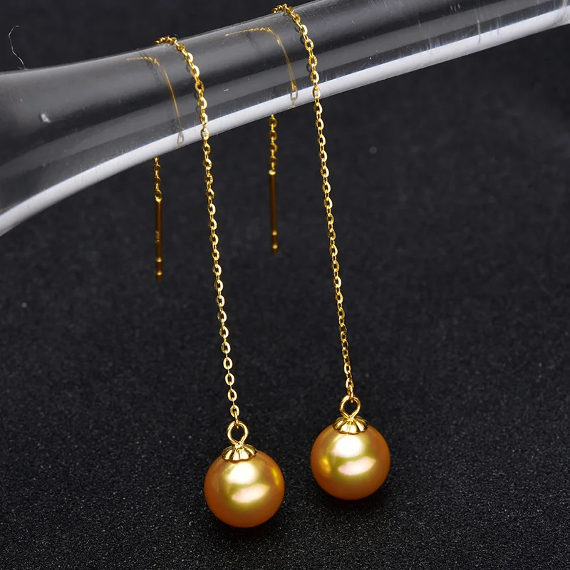 [YS] 7-7,5 мм натуральный жемчуг акоя серьги современный простой дизайн серьги провод - Цвет камня: gold pearl