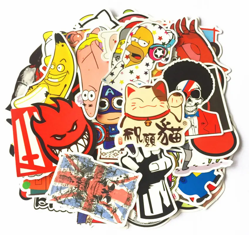 

50Pcs DIY Skate Stickers Brand Waterproof PVC Mixed Cartoon Children Toy Vsco Sticker for Bike Motorcycle Laplop 2020