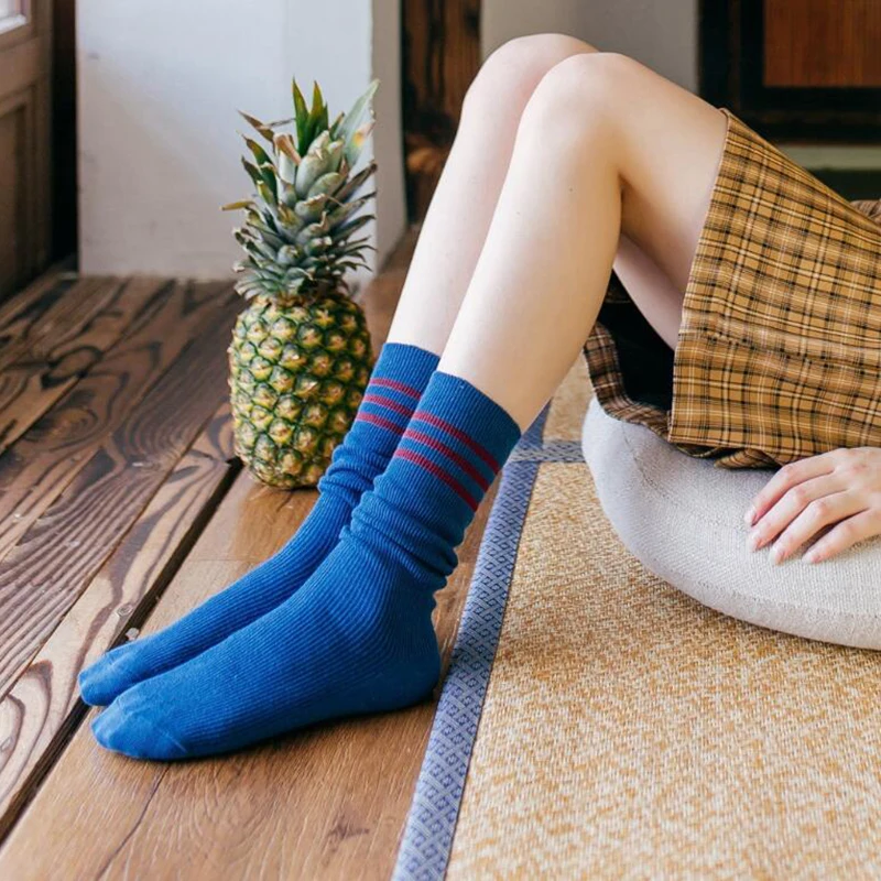 Японские полосатые гольфы в полоску, женские Хлопковые гольфы, школьные теплые забавные носки, женская уличная одежда, calcetines medias