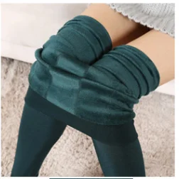 200 грамм, уличные цельные штаны, осенние и зимние Бархатные утолщенные бархатные леггинсы с жемчужинами, женские шаговые штаны hig - Цвет: Dark green