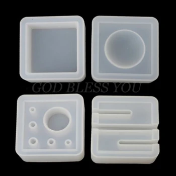 

4Pcs Silicone Mold Card Storage Pen Holder Pencil Holder Ashtray Epoxy Resin Casting Mold Office Desk Ornaments Handmade