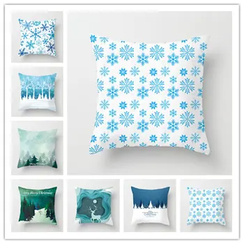 

1PC Christmas Snowflake Digital Print Geometric Decorative Cushion Set Polyester Throw Pillow Striped Geometric Pillows
