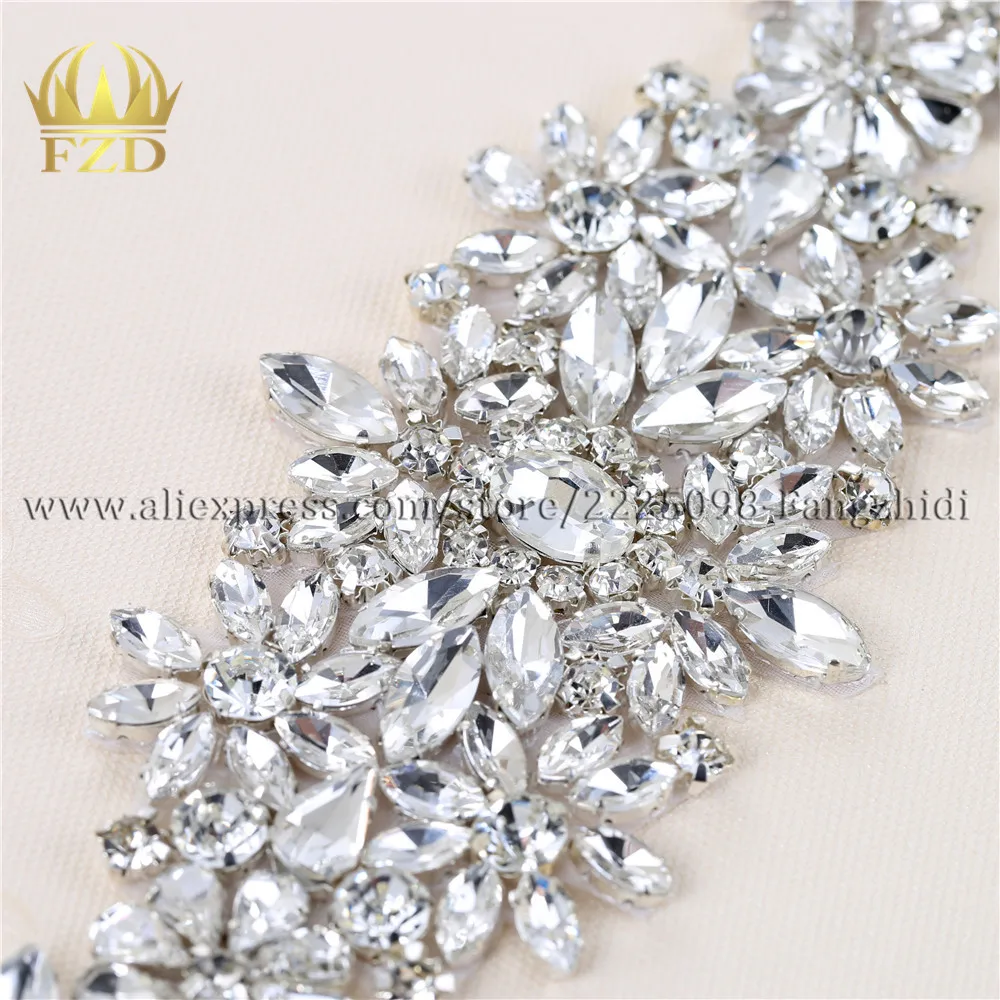 Description Picture 5 of item(1 piece) Sew On Strass Applique Rhinestone For Wedding Belt Pearl Patch Crystals Iron On Glass For Bridal Headband Trim