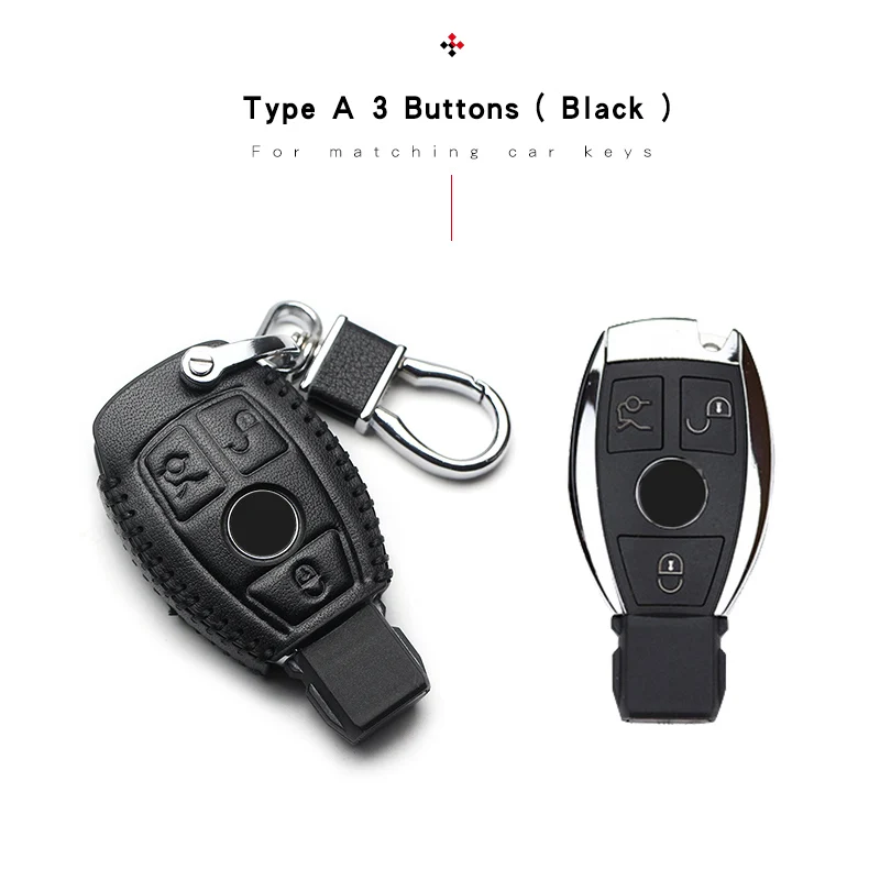 Кожаный чехол для ключей автомобиля Mercedes Benz A B C E S R G Class GLK GLA W204 W251 W463 W176 W203 W212 C180 GLK300 CLS CLK - Название цвета: AO007-3-black