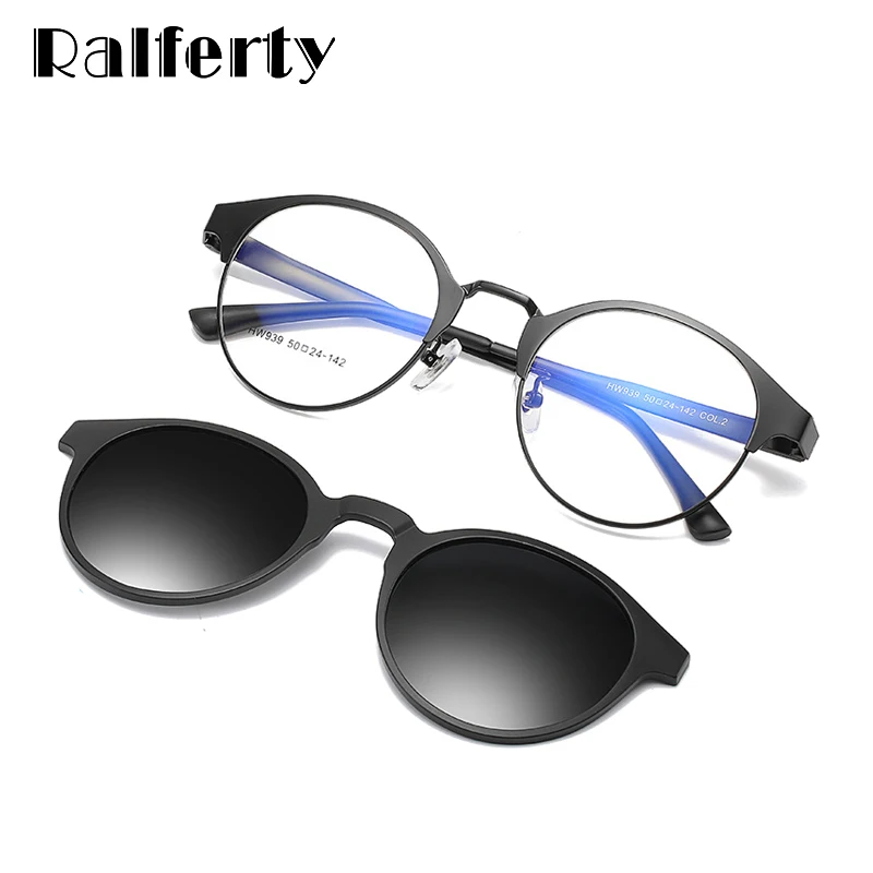 Ralferty гибкие поляризованные солнцезащитные очки с магнитным зажимом, рецептурная оправа, круглые Женские Ретро-оптические очки с клипсой, таможня Z939
