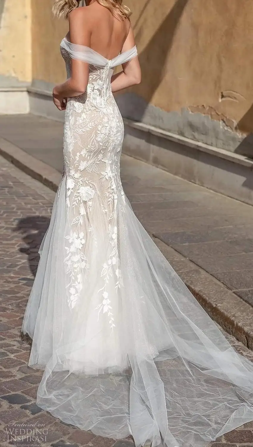 Мода Съемный Поезд Русалка свадебное платье Кружева блестками Vestido De Noiva короткий рукав Тюль Свадебные платья с аппликацией