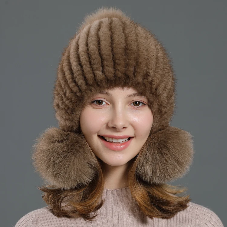 Colour 1 Милые меховые шапки с 3 помпонами, женские вязаные шапки из натурального меха норки, теплые вязаные шапки ручной работы, зимние шапки высокого качества, женская шапка - Цвет: Colour 1