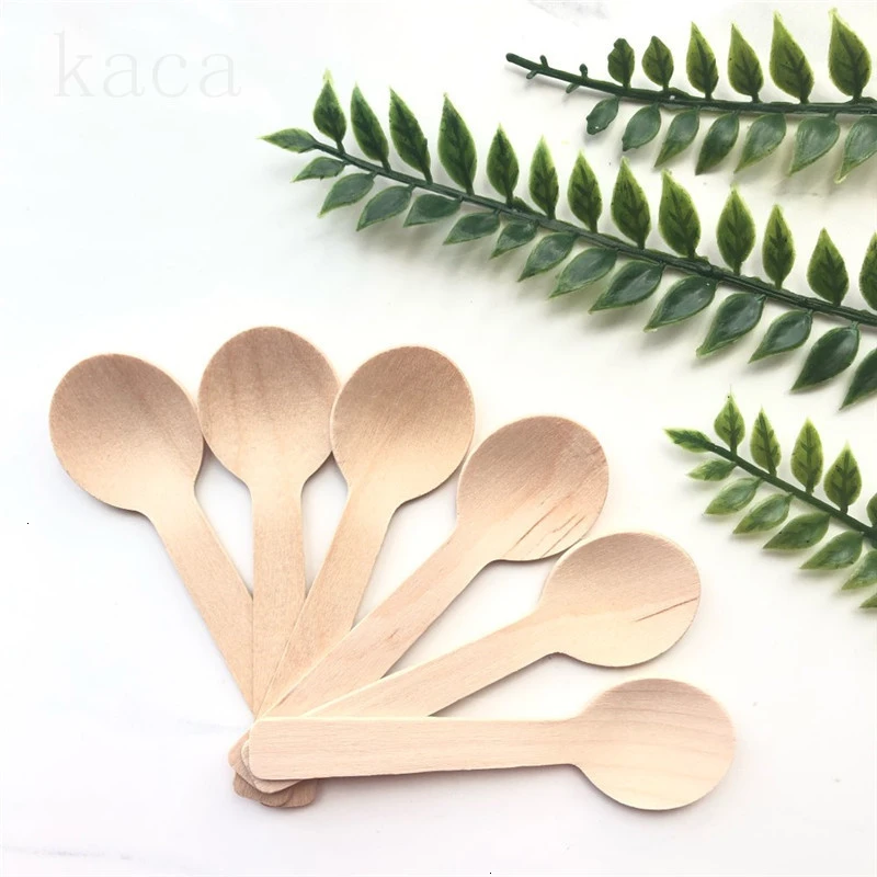 Одноразовая деревянная ложка, мини ложка для мороженого, деревянная ...