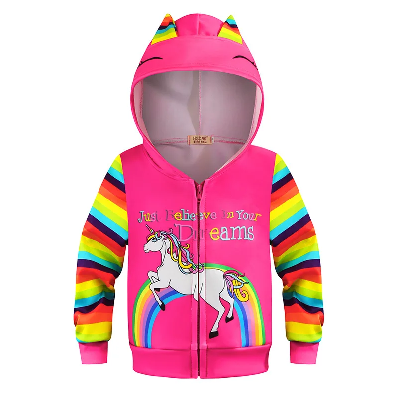 Little Pony Uincorn Girl Hoodies Sweatshirt Spring And Autumn Cotton Coats For Girls Cotton Kids Clothes Toddler Kids Coats - Цвет: JK016-Red