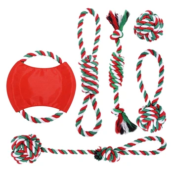 

6 Pcs Dog Rope Toys Christmas Toy Gift Set Cotton Rope Knot Chew Toy for Medium and Large Dogs Teething Cleaning and Training