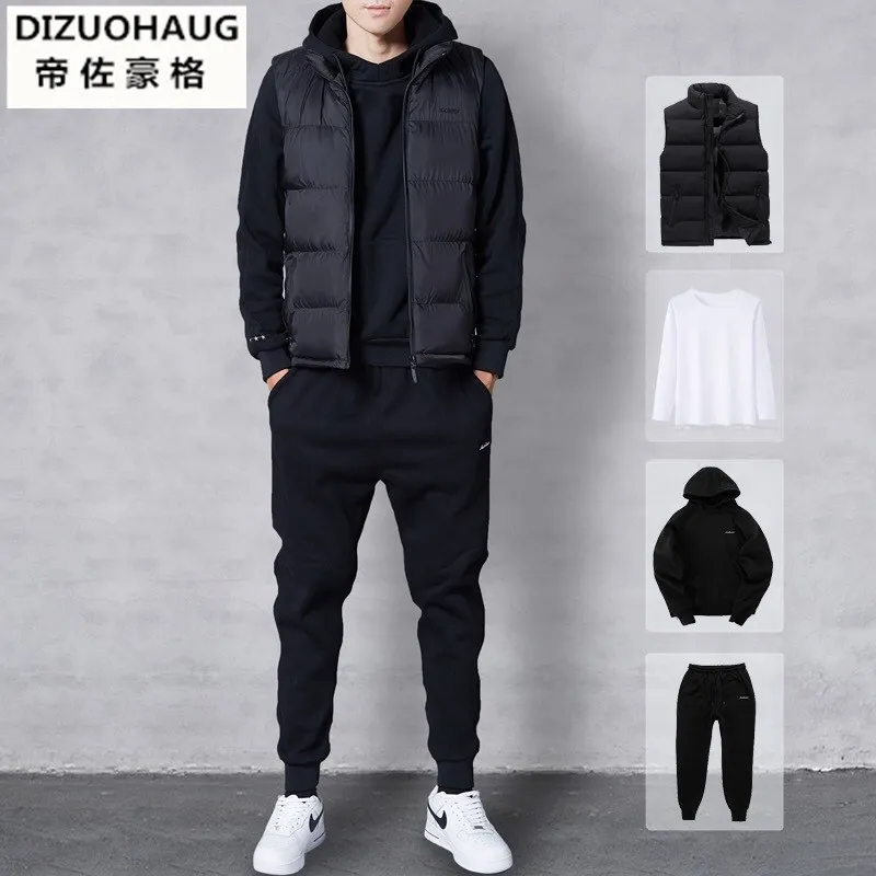 

2018 Autumn Men Leisure Sports Suit Pullover Spring And Autumn Hoodie Suit Men's Four-Piece Pieces Korean-style Trend S