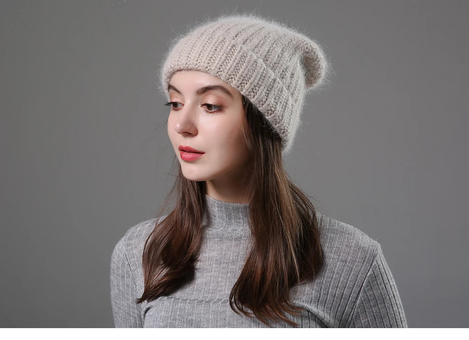 [Rancyword] Зимние шапки для женщин, шерстяная вязаная шапка из ангорской шерсти, шапки, женские теплые кроличьи меховые шапочки, шапочка для девочек RC2081