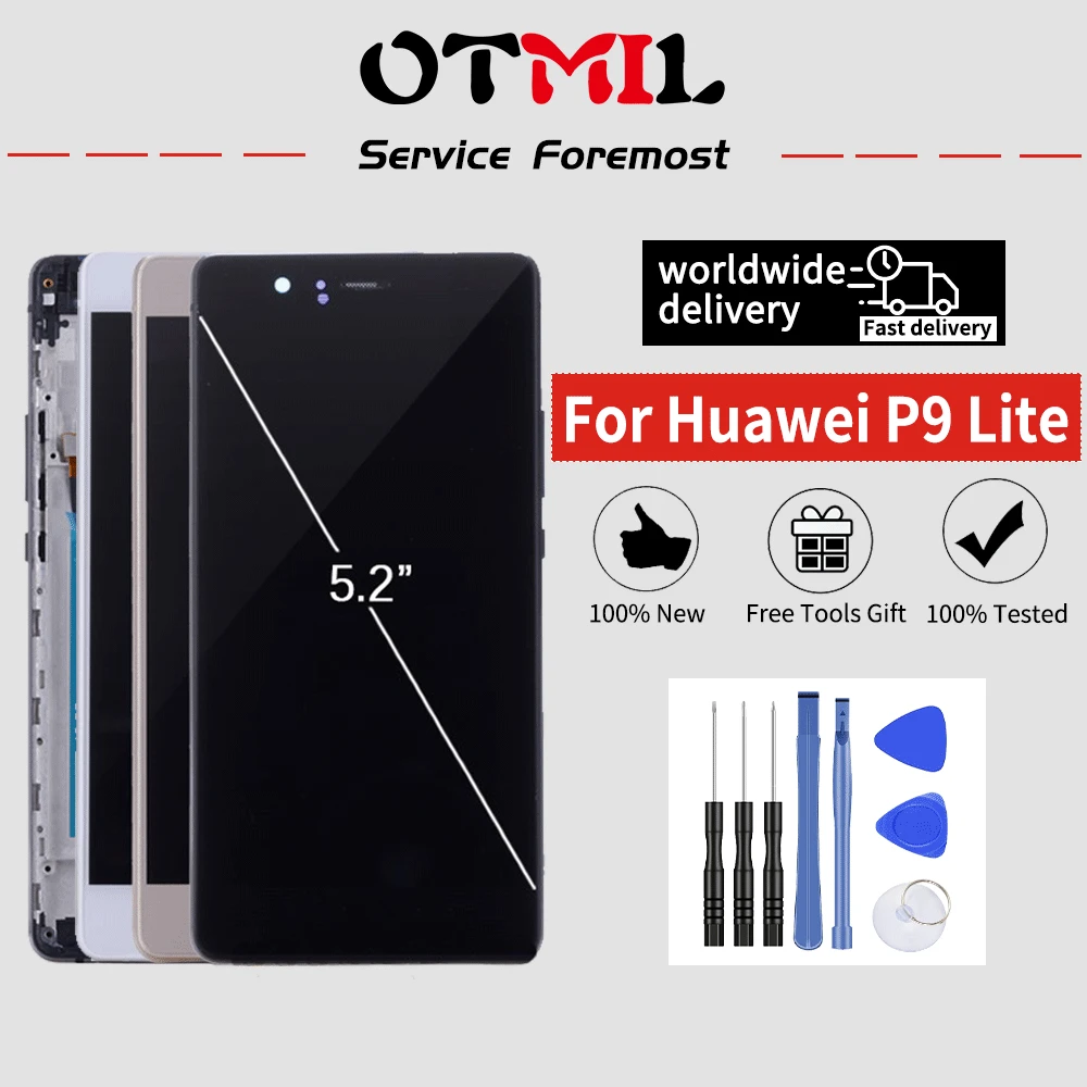 

OTMIL 100% New For HUAWEI P9 Lite LCD Display Touch Screen Frame Digitizer Replacement For HUAWEI P9 VNS-L21/22/23/31 LCD 5.2