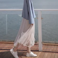 Специальное предложение, однотонное повседневное кружевное тонкое ТРАПЕЦИЕВИДНОЕ газовое длинное сказочное женское платье, новые весенние легкие женские цветные юбки