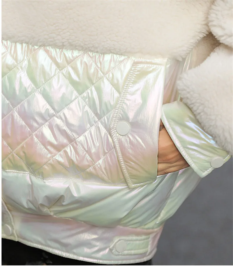 Winter Short Down Cotton Clothing Female New Korean Version The Pattern Lamb Fur One Outerwear Hooded Loose Warm Jacket 540