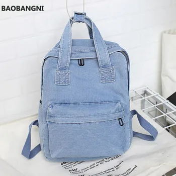 

Backpack Women Fashion College Denim Bag Simple Wild Solid Color Student Backpacks For Teenager Girls Female Bag Backpack