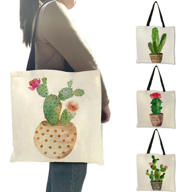 

Floral Print Tote Bag For Women Flower Shopping Bag Folding Totes Linen Handbags Lady Girl Traveling Beach Bags