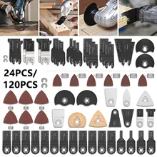 120/24 pçs oscilante viu lâminas de liberação rápida viu kit para ferramentas elétricas como fein multimaster, dremel, ryobi, hitachi, black & decker