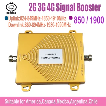

ZQTMAX 2G 3G 4G cell phone signal booster lte data signal amplifier 850 1900MHz Dual frequency repeater