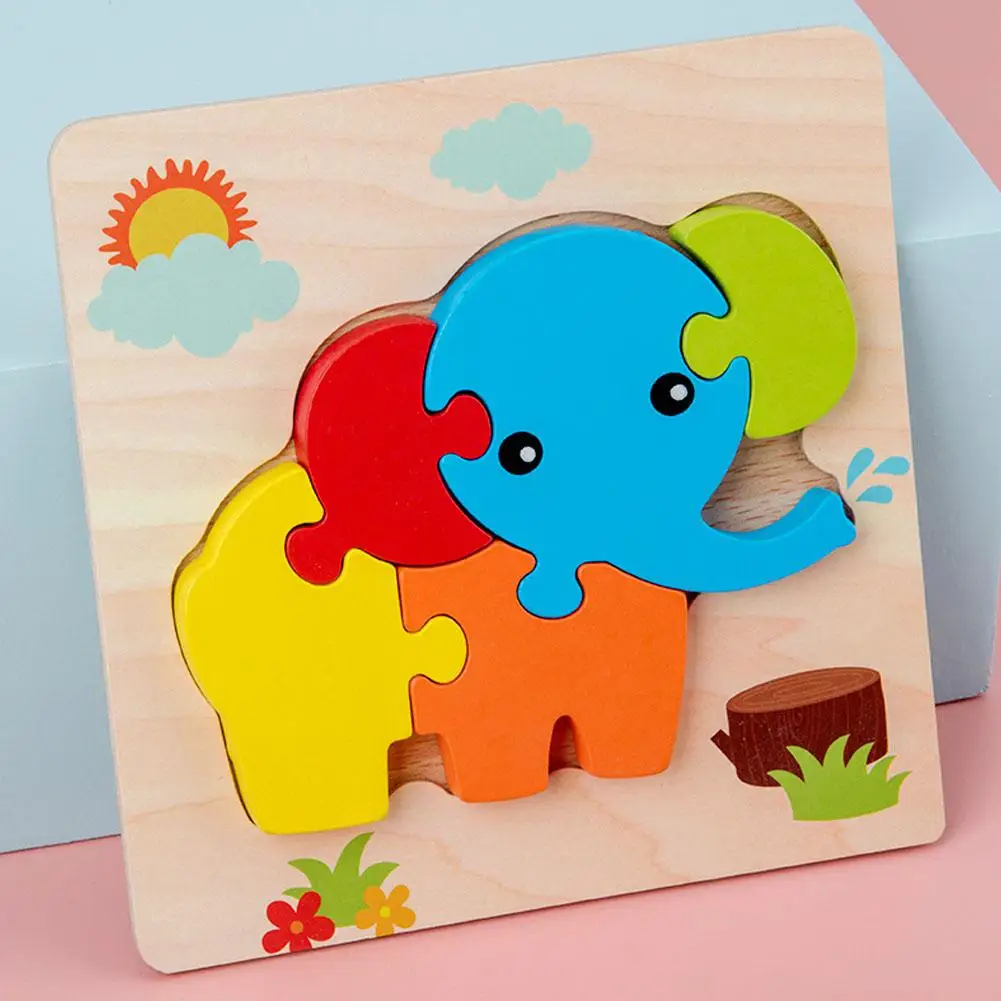 Elephant 3D деревянные головоломки животных головоломки для малышей Дети Развивающие игрушки для мальчиков и девочек игрушки для детей Мультяшные головоломки - Цвет: Elephant