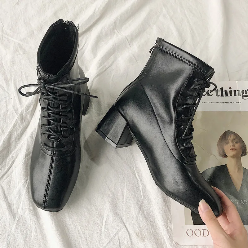 

Chunky High Heel Boots Women's 2019 Autumn New Style Square Head Autumn And Winter Boots Versitile Fashion Thin Boots Fashion WO