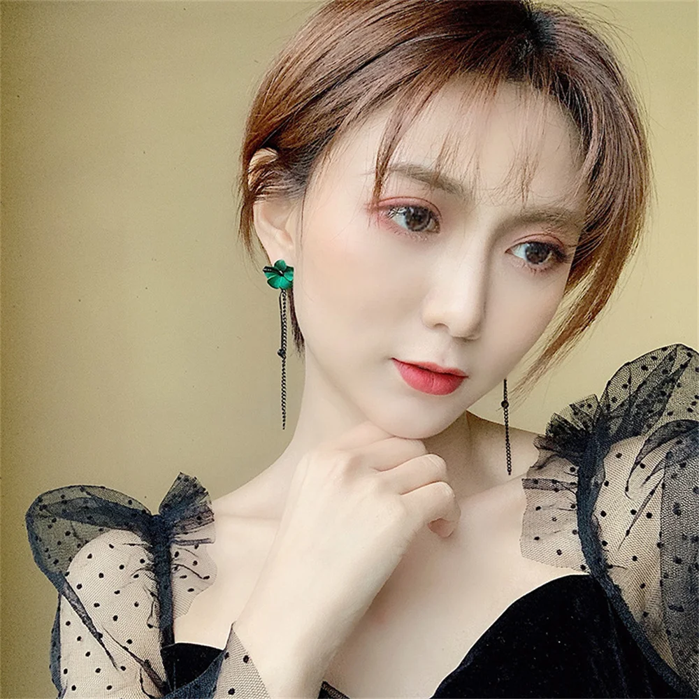 Pearl crystal long flower geometric earrings for women