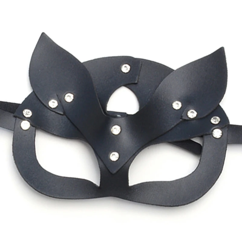 Женская милая маска, полуглаза, косплей, лицо, кошка, Кожаная маска, косплей, сексуальные, вечерние, маскарадные, Бальные, карнавальные, Необычные маски - Цвет: Black rhinestone