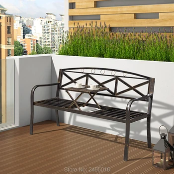 

3 persons Patio Garden Bench Park Yard Outdoor Furniture metal Frame Porch Chair with coffee table