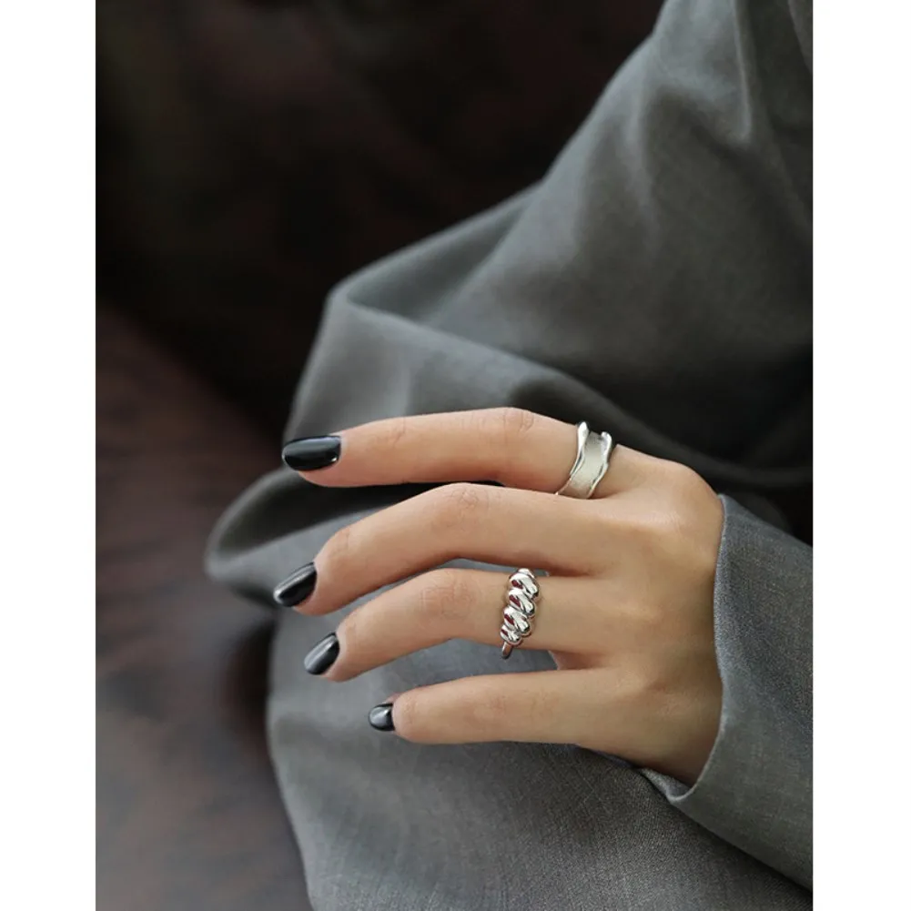 SILVERHOO Korean Style Ring For Women S925 Sterling Silver Thread Twist Adjustable Rings Small Crowed Minimalism Fine Jewelry