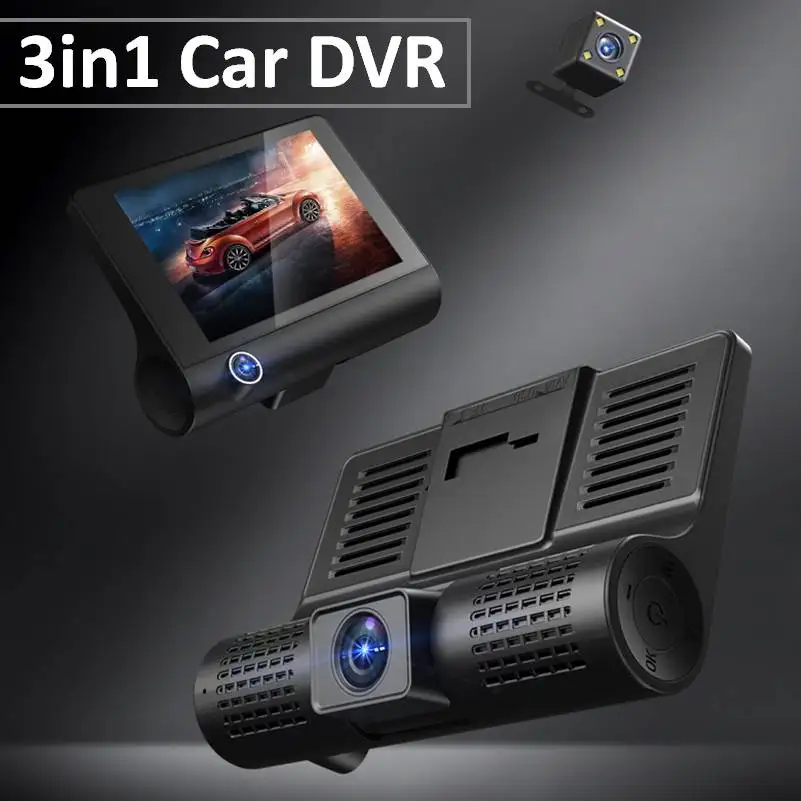 

DC 12V/24V Car rearview mirror DVR 4 inch Dash camera Car video recorder with front camera & back camera for driving monitor