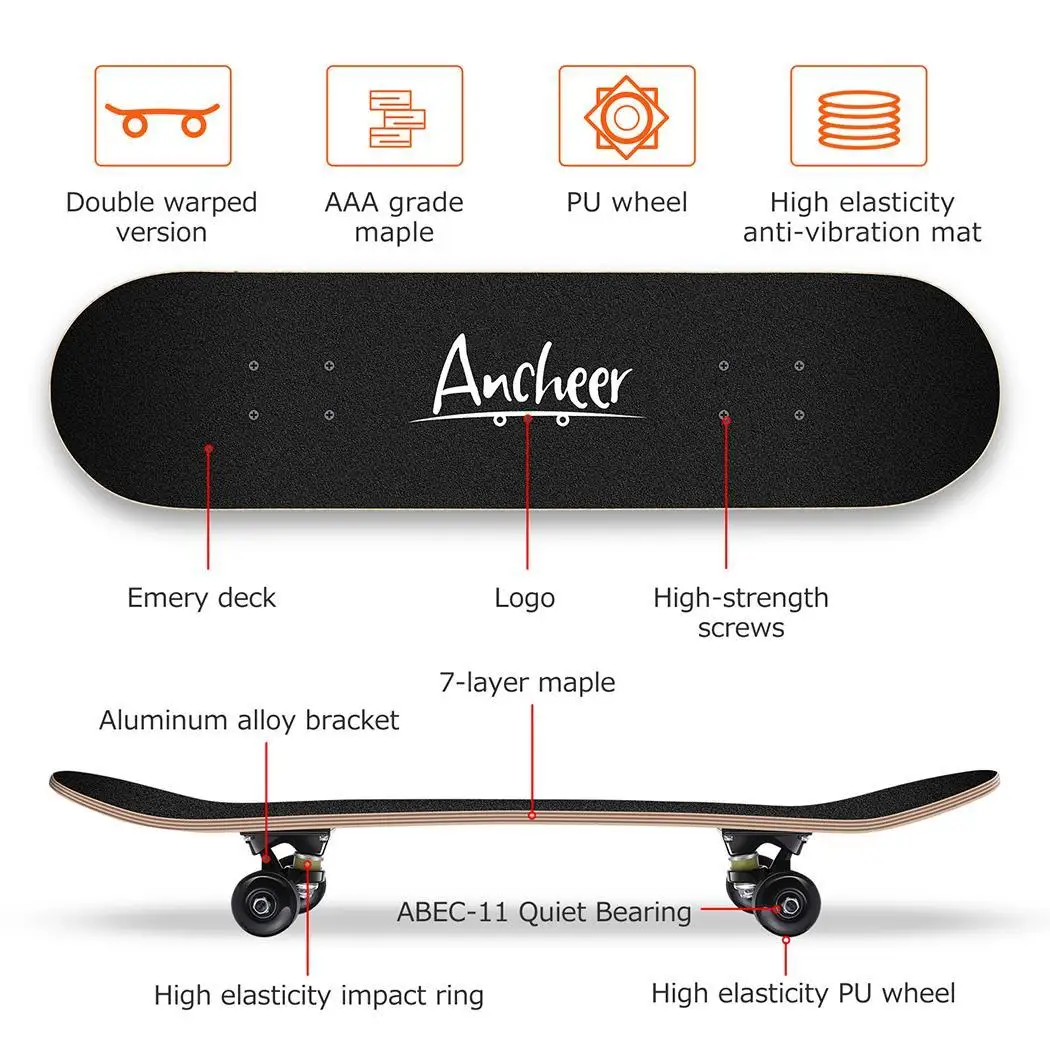 Skateboard Maple 4 Wheels Double Rocker Board Teenager Adult Figure Skating Street 3 Colors Double Up Board Red Colors Frosted 5