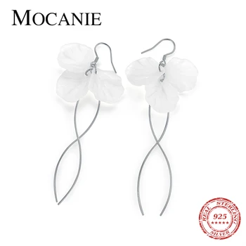 

Mocanie Elegant White Shell Fowers Geometric Line Drop Dangle Earring for Women 925 Sterling Silver Hook Earring Fine Jewelry