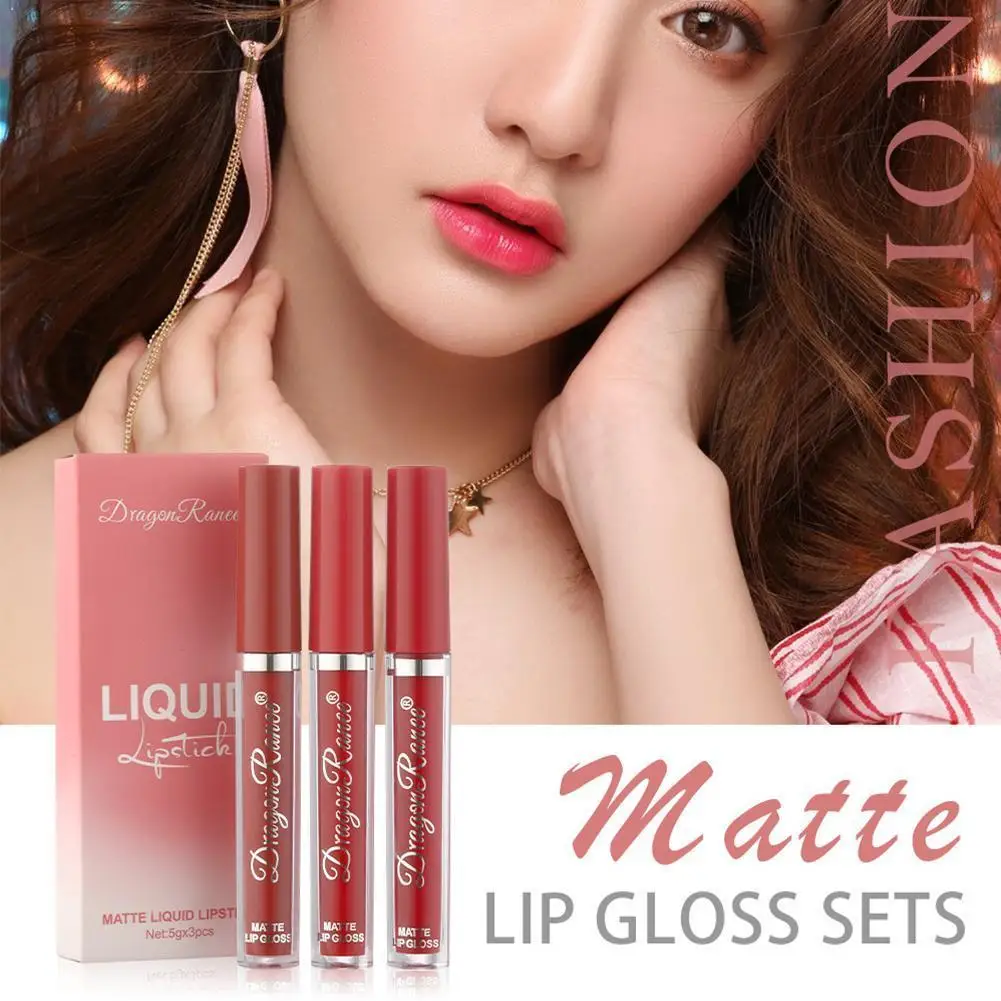 

3 sets of lip glaze velvet matte matte lipstick orange paste tea gloss lip milk bean N6D1