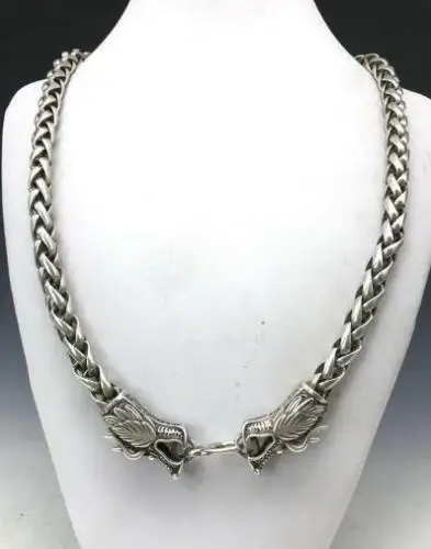 

China's Tibet silver handmade craft fine Dragon necklace