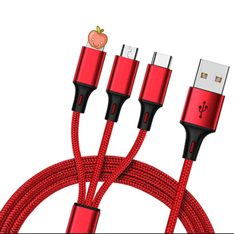 USB кабель передачи данных 3а Быстрая зарядка 1,2 м одна тяга три линии зарядки кабель передачи данных применяется для type-c для iphone для Micro